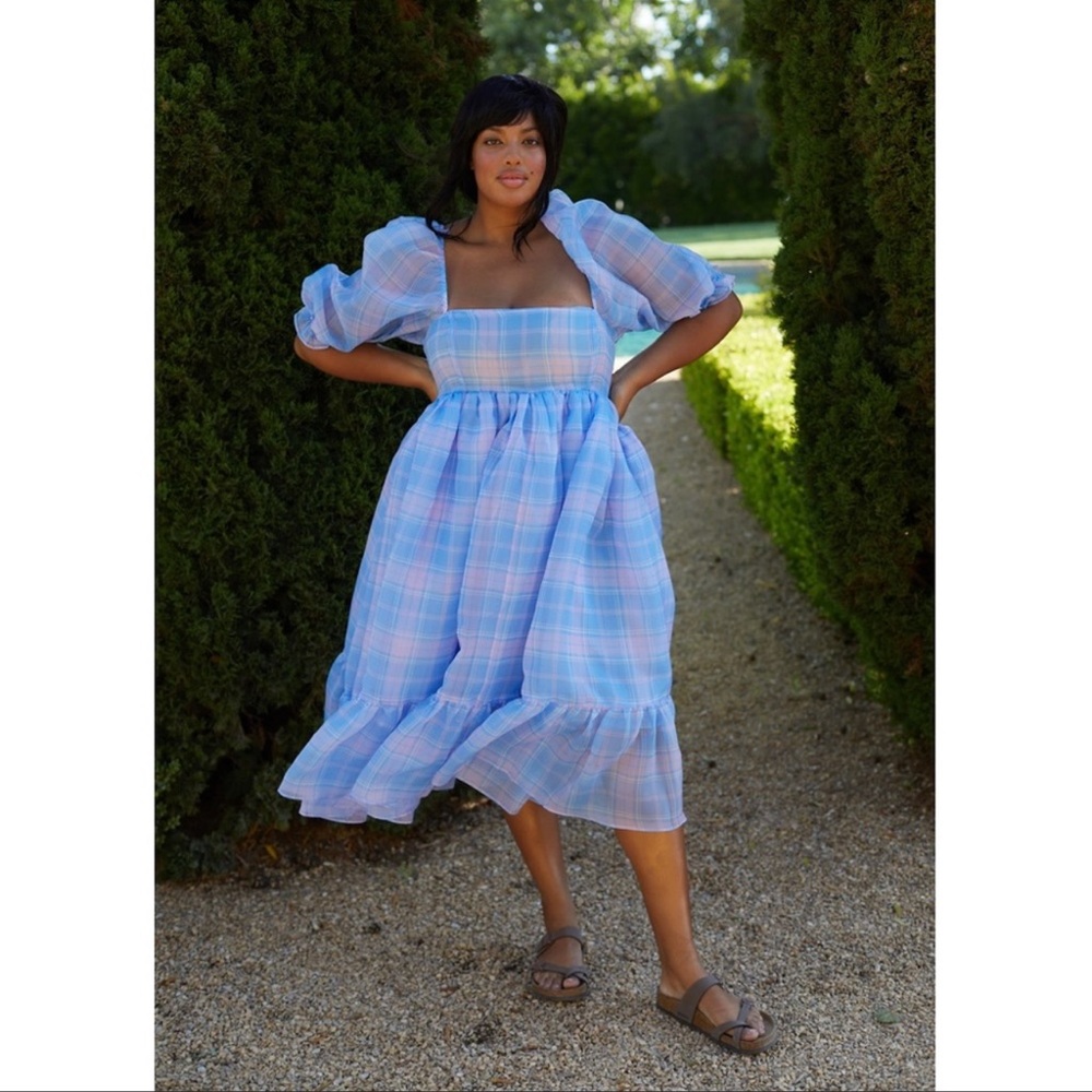 NWT SELKIE The Cindy Plaid French Puff Dress